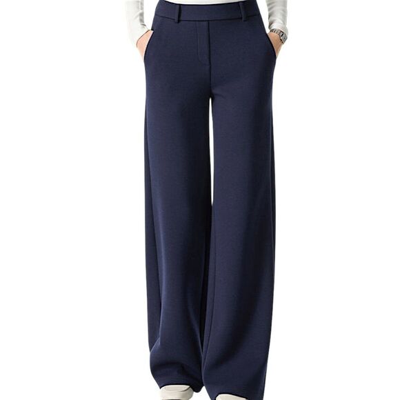 OGL FuzzLuxe Soft Cozy Wool Blend Straight Leg Pull On Pants Navy PETITE XS - Picture 1 of 9